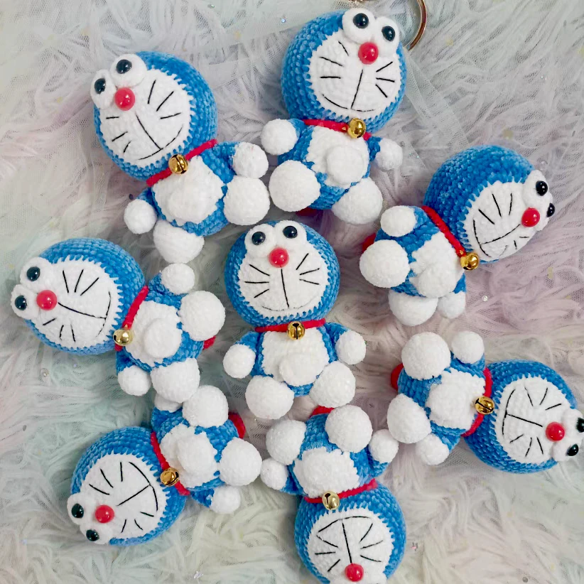 叮当猫成品手工毛线玩偶钩织哆啦A梦纯手工编织钥匙扣挂件礼物