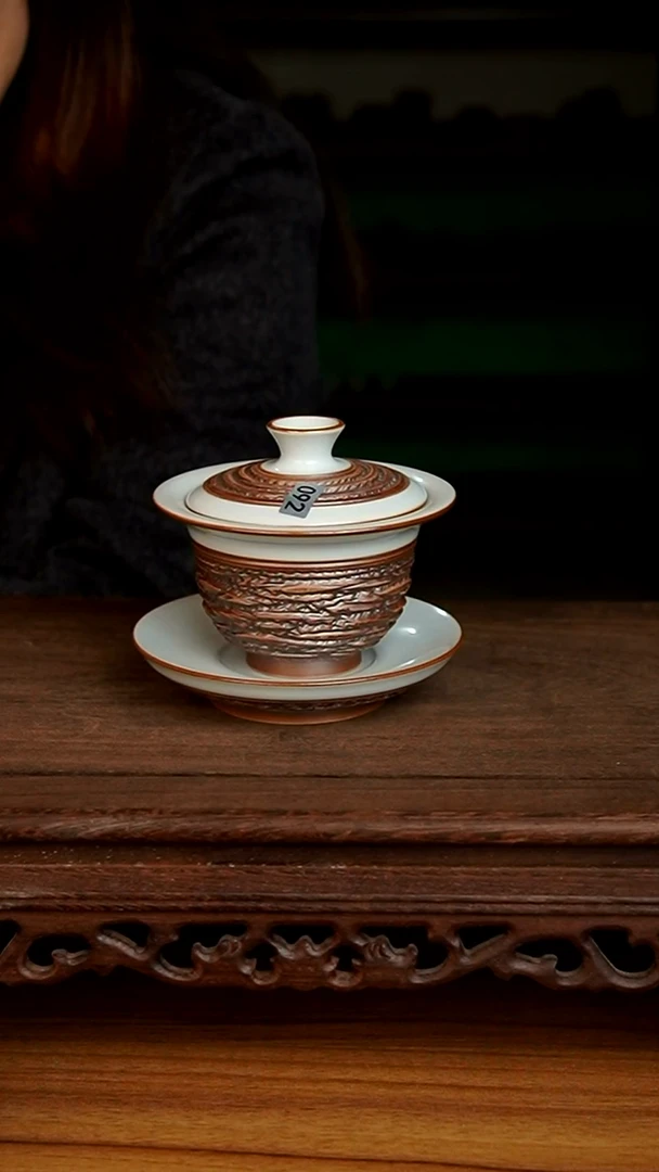 杯月白重工三才元宝盖碗微微不完美