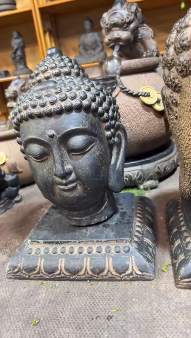 陶土小佛首+莲花底座