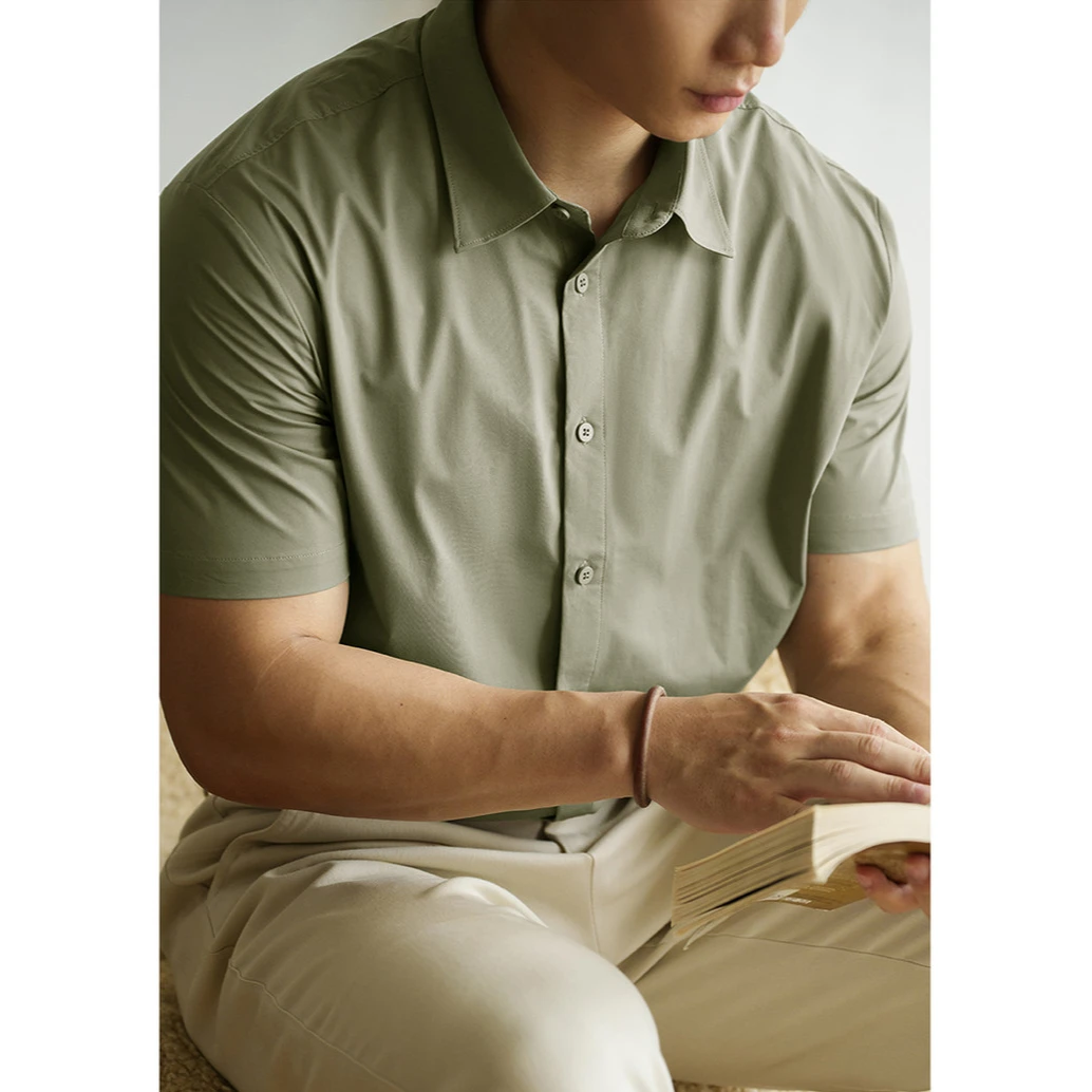 奥兰德保罗美式速干透气吸热短袖衬衫男夏轻商务休闲通勤翻领上衣