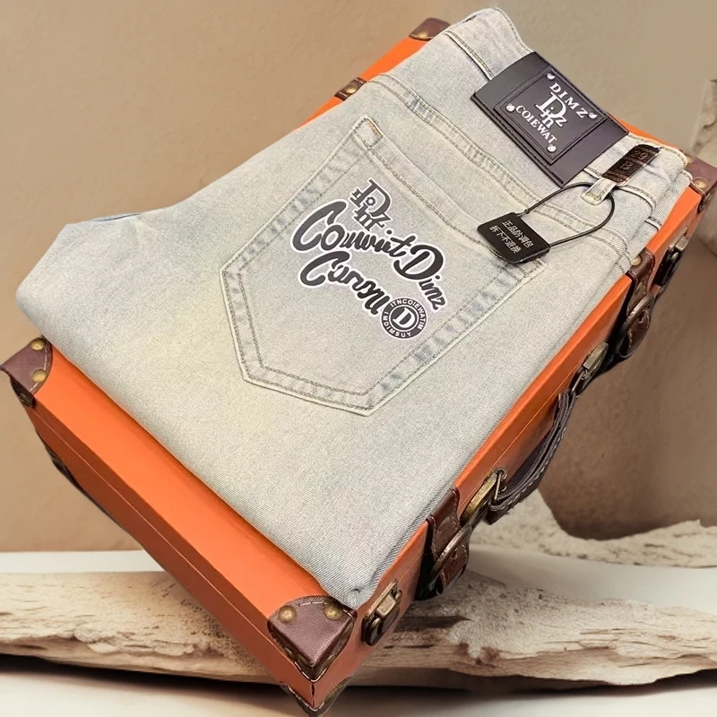 诺顿雷斯薄款日韩潮牌印花牛仔裤男修身小直筒欧货弹棉时尚流行裤