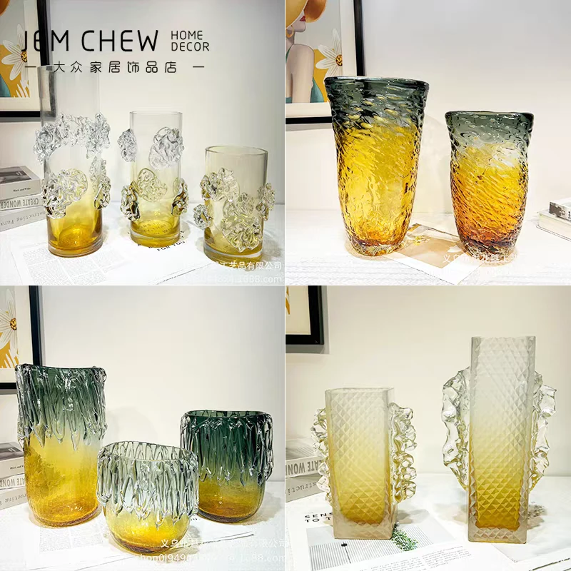 轻奢极简现代创意玻璃花瓶样板间售楼处艺术花器插花水培酒店摆件