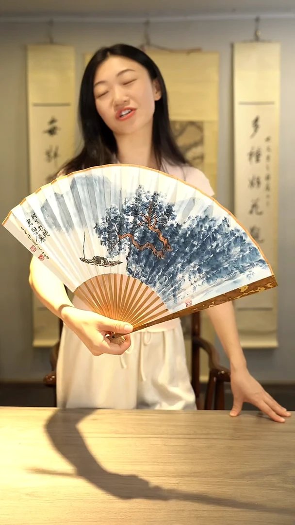 书法柴s老师书画扇面作品树下打盹 湘妃竹