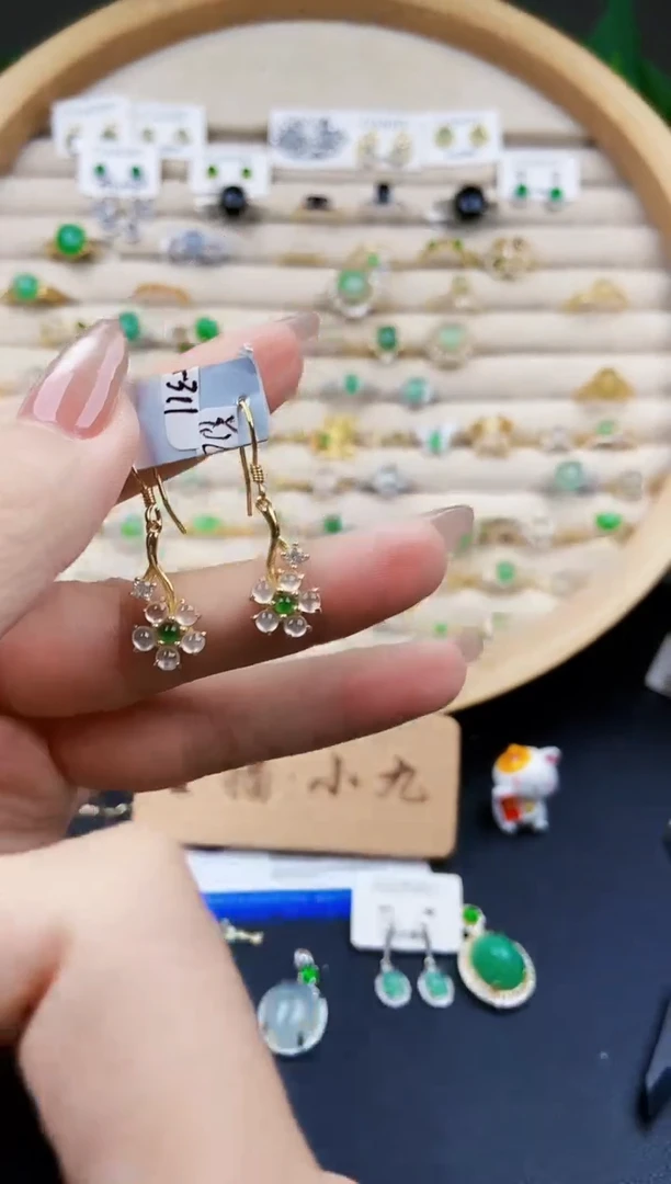 翡翠银S925镶嵌耳饰12