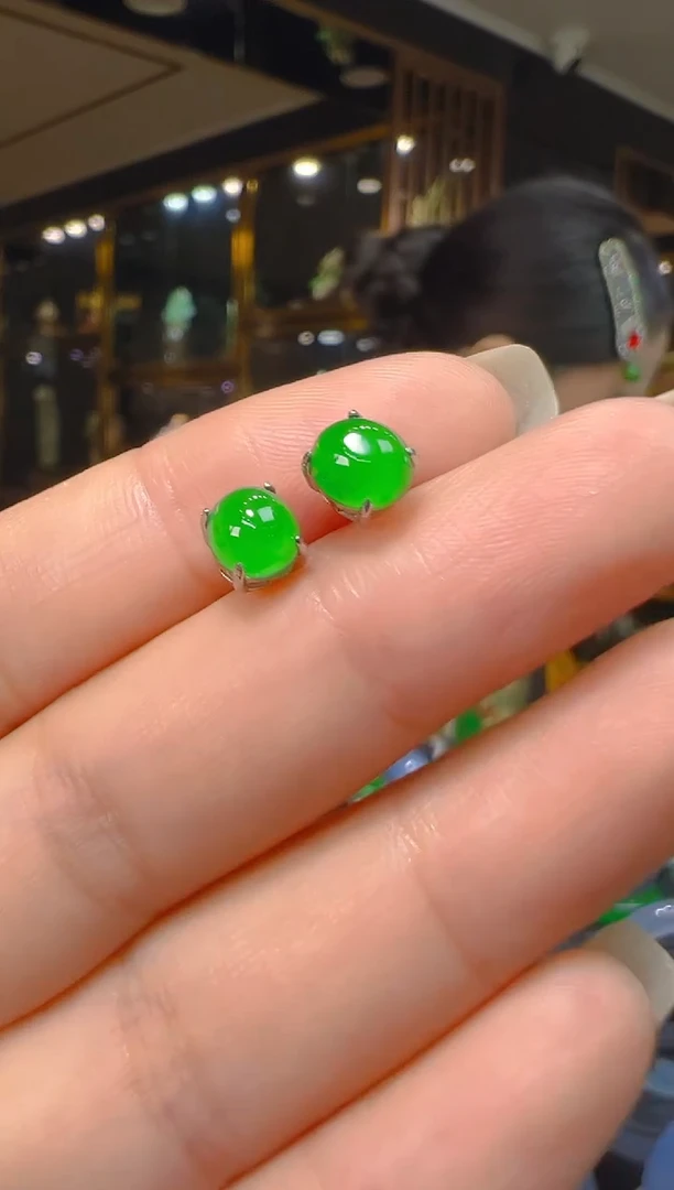 银S925镶嵌翡翠耳饰007（多样性发其一）