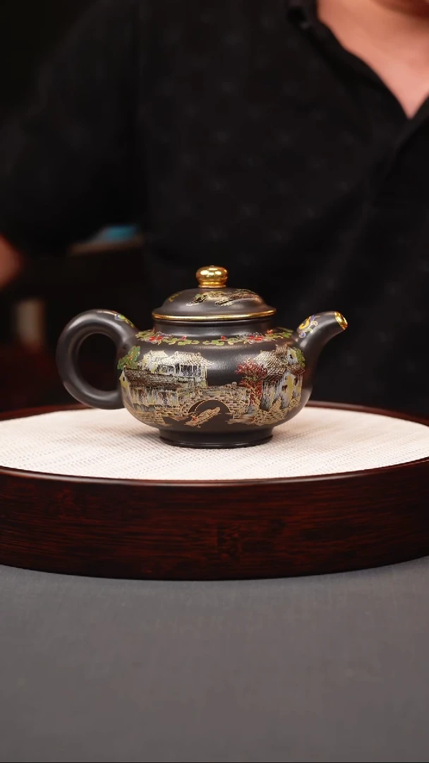 茶壶紫砂石黄珐琅彩忆江南掇只
