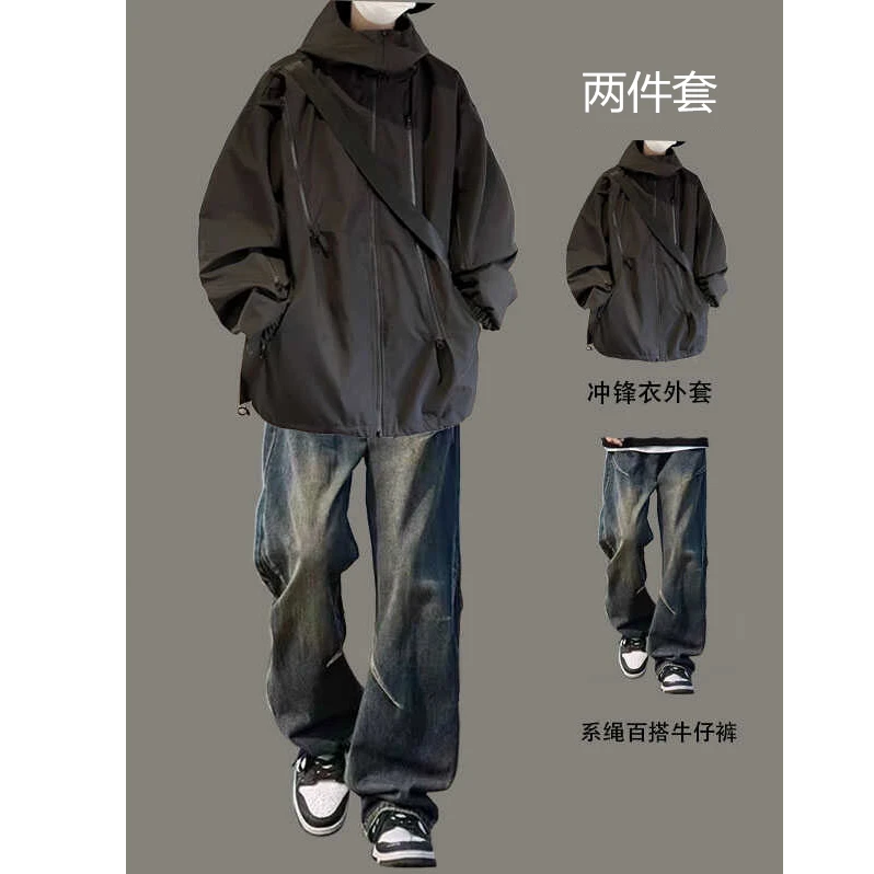 男生秋冬穿搭个性 cleanfit 小众高级感高知感外套牛仔裤套装119
