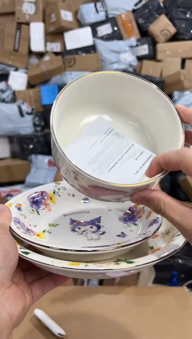 瓷片原盒三利鸥餐具3件套