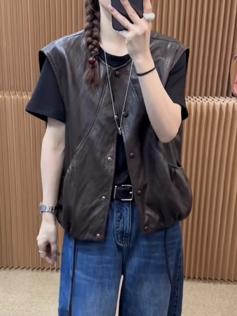高级感pu皮马甲女2025新款春秋宽松休闲百搭无袖坎肩背心外套上衣