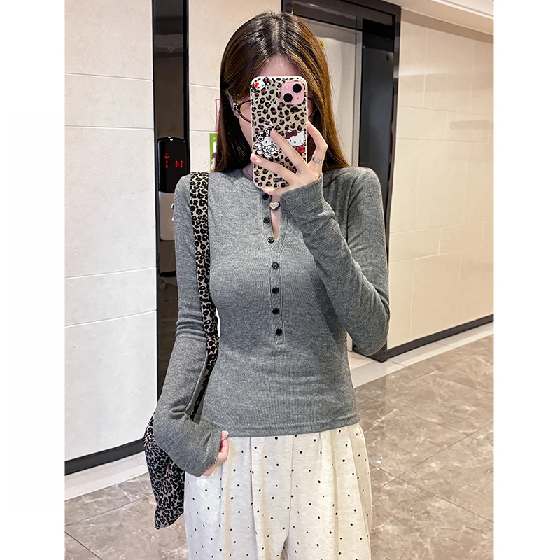 秋冬加绒气质半开领内搭打底衫女辣妹长袖T恤ins修身纯欲上衣