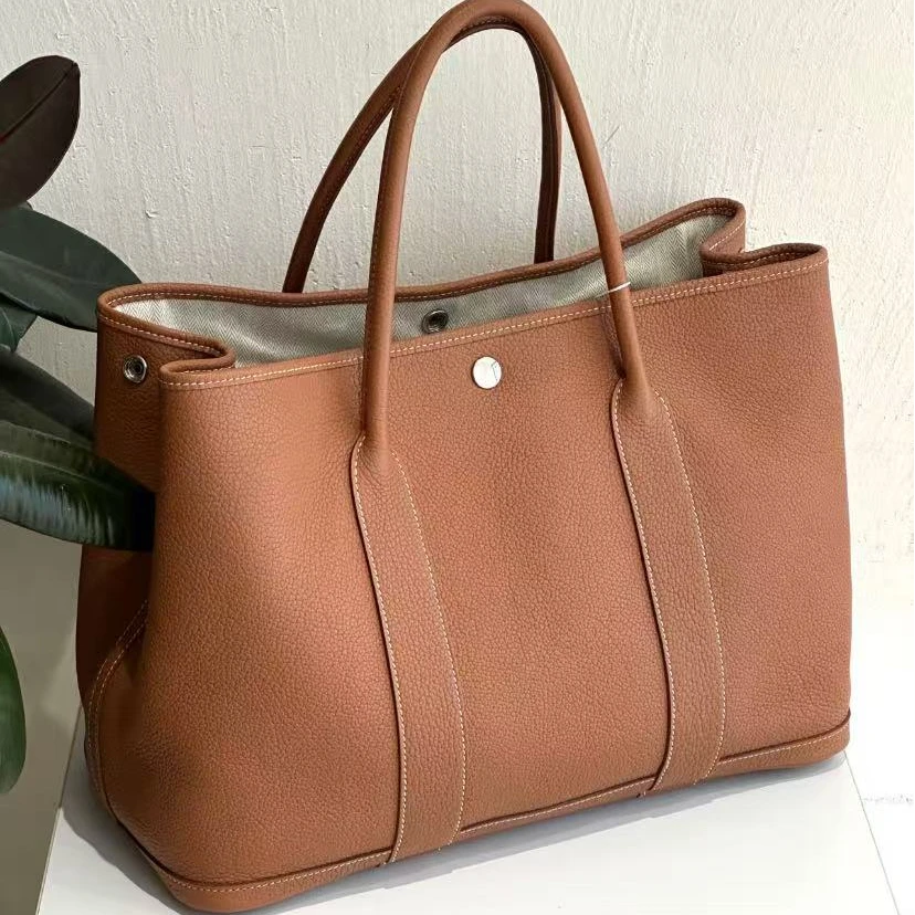 99新 Hermes/爱马仕 garden 花园包36 金棕银扣 框p刻 tc皮