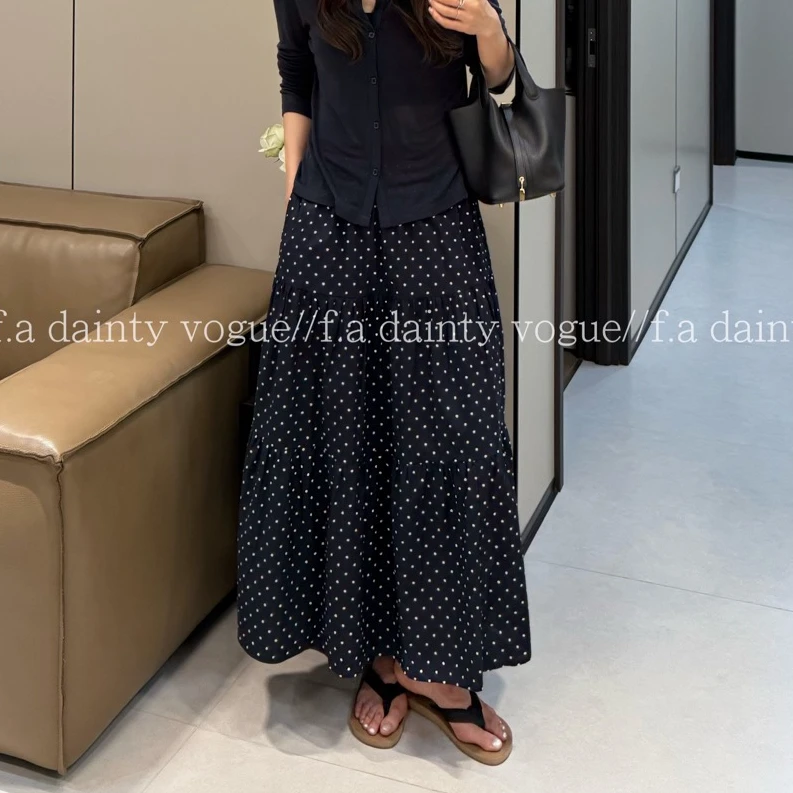 F.A[云朵]中长裙薄款A字裙高腰波点慵懒风半身裙时尚休闲百搭