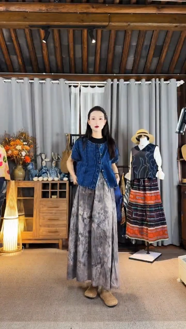 设计师款扎花亚麻半裙