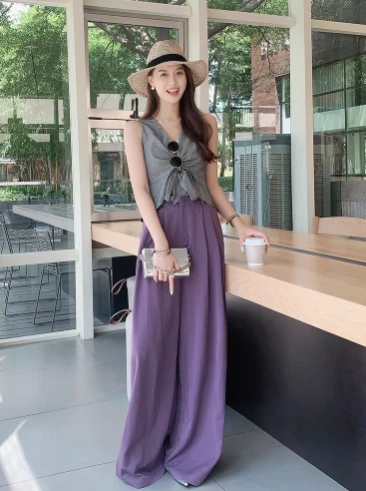 美洋MEIYANG【福袋】紫藤西裤 微皱肌理通勤休闲宽松阔腿裤 M码加长