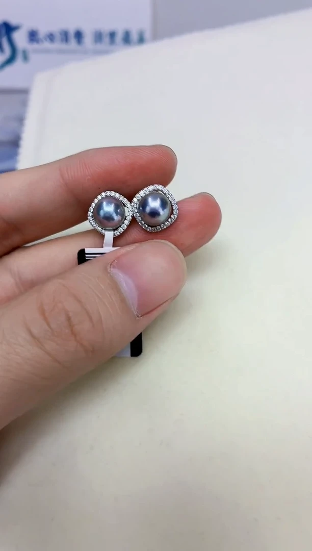 银S925镶嵌DA海水珍珠耳饰 y1038