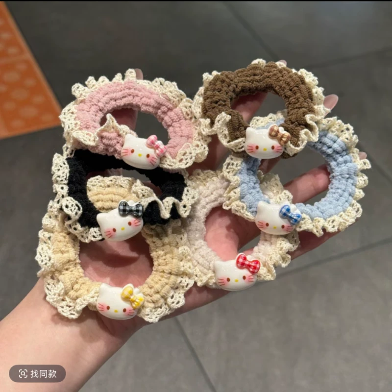 甜美蕾丝花边KT猫发圈少女卡通百搭马尾小肠圈高颜值森系ins发绳