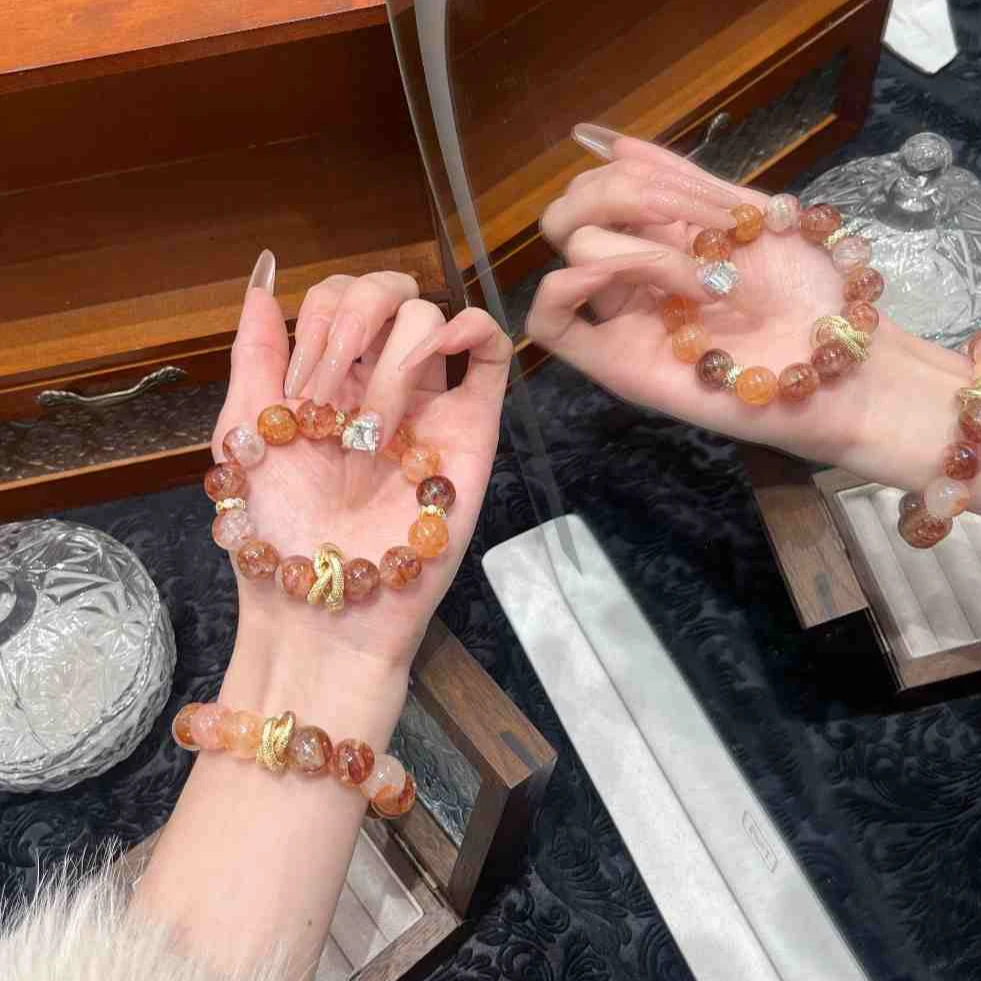 【蛇年吉祥】天然水晶红胶花显白百搭女款手串单圈2024新款