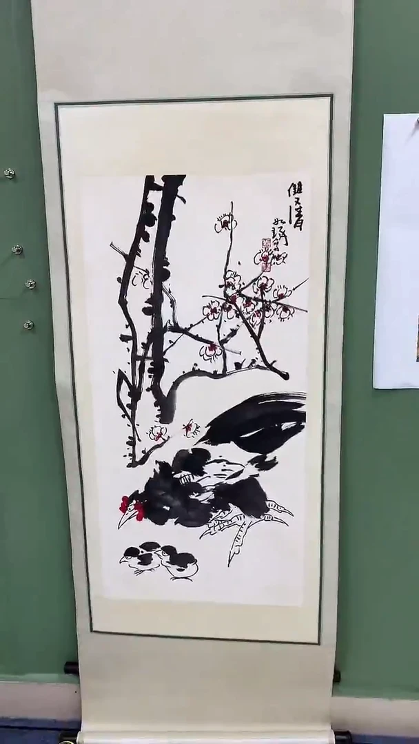 竖款精品三尺卷轴，公鸡