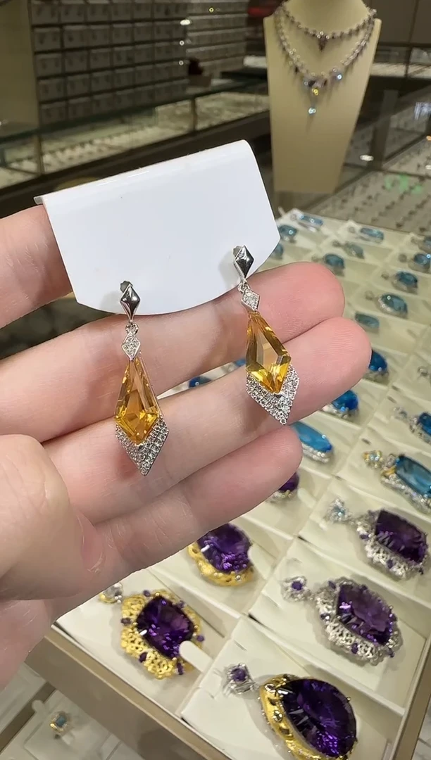 银S925镶嵌耳饰黄晶耳坠