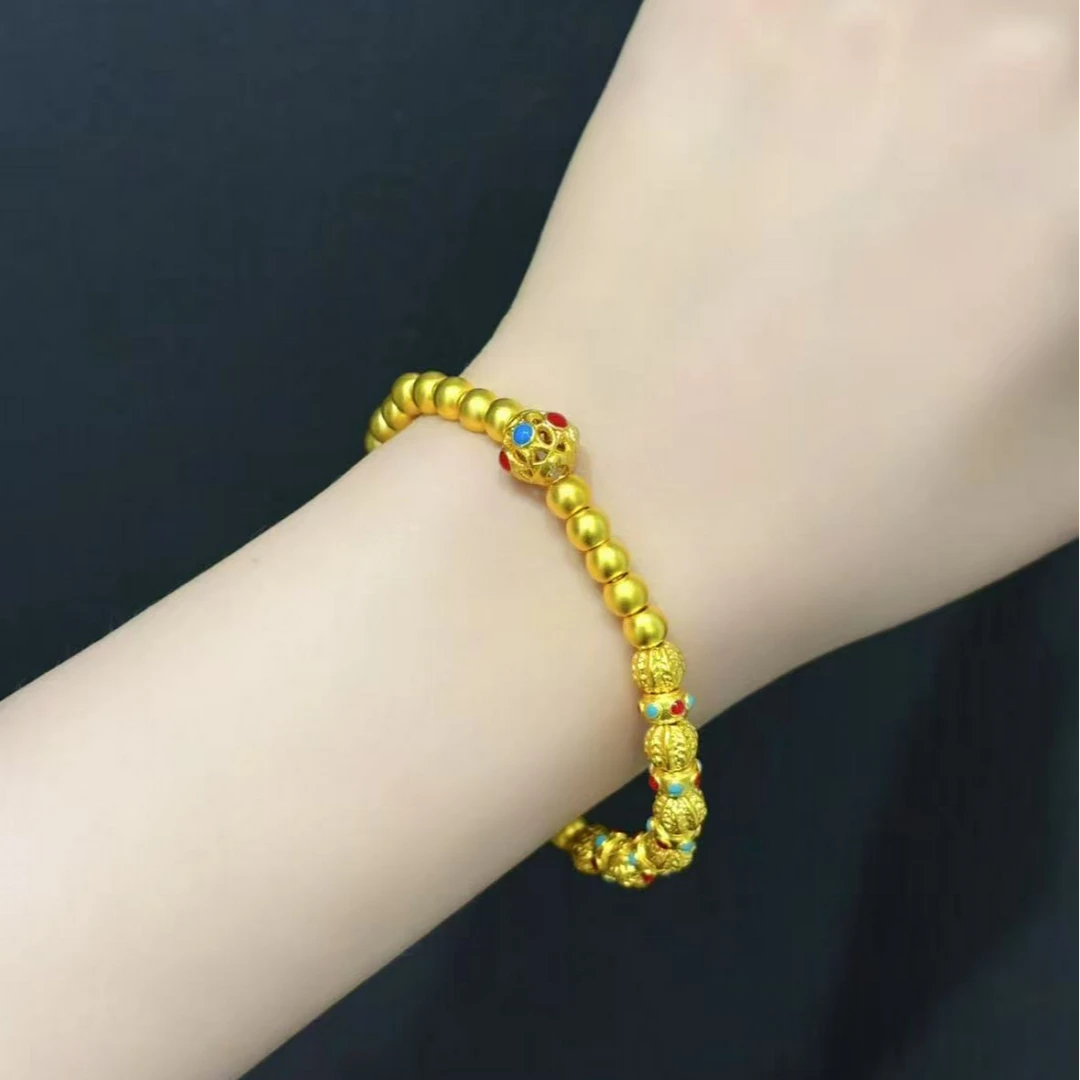 【小鹏黄金】足金999珐琅隔珠卡5珠珠手链4.14 4.1