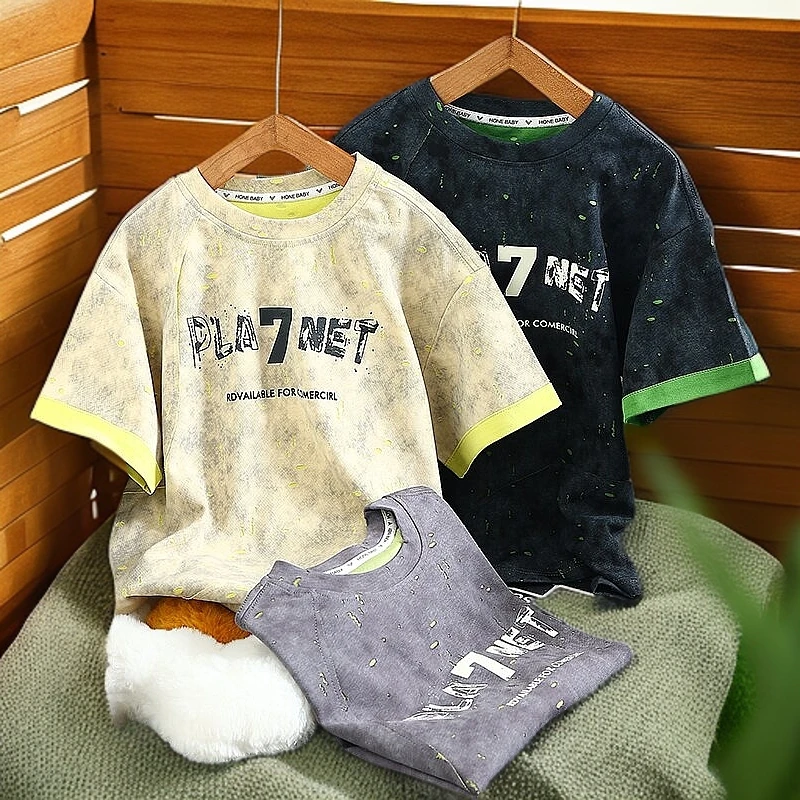 【耀轩专属】男童短袖T夏季双色彩拔烧花潮流韩版宽松冰感时尚百搭