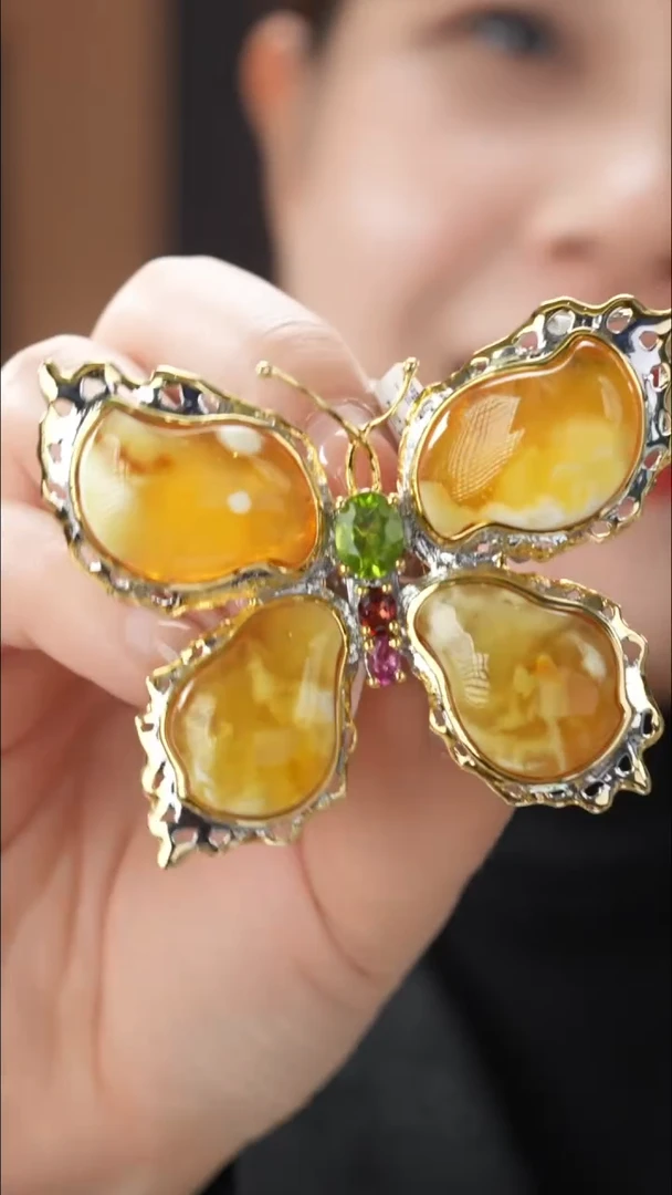 琥珀颈饰未镶嵌蝴蝶多合一