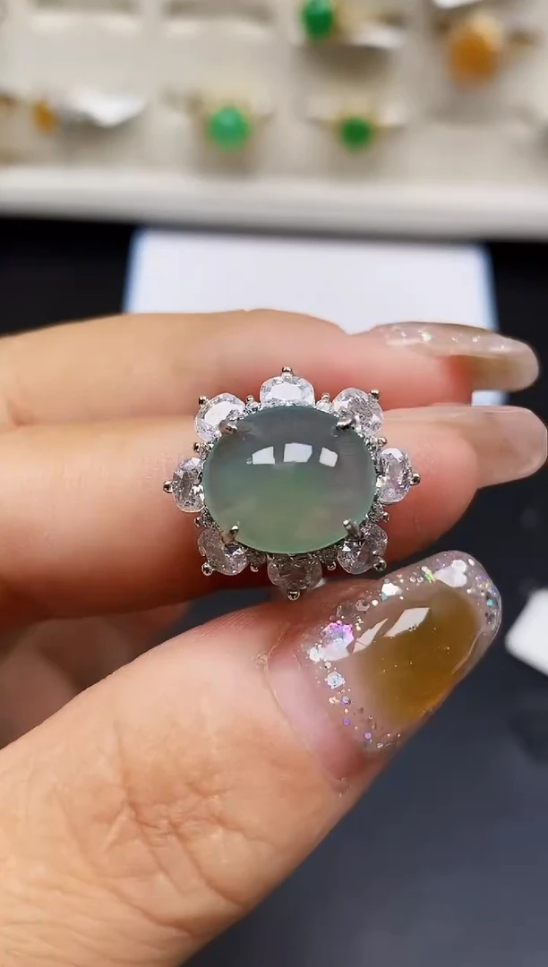 银S925镶嵌戒指翡翠9394