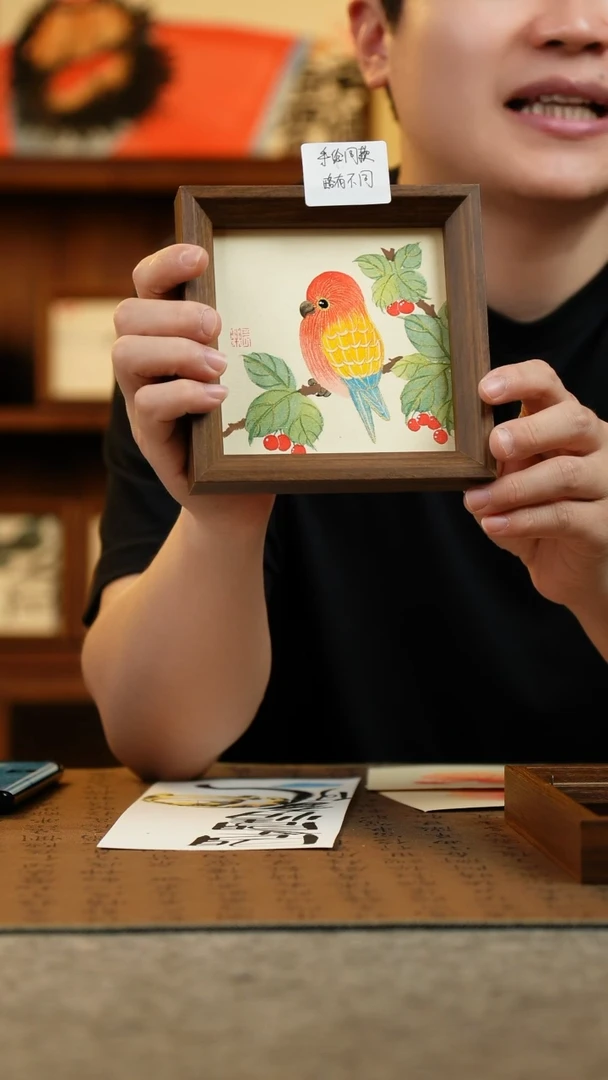 国画14*14纯手绘国风国画摆台