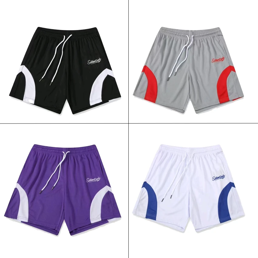 夏季新款美式篮球短裤刺绣四分裤宽松透气网眼速干训练裤跑步运动