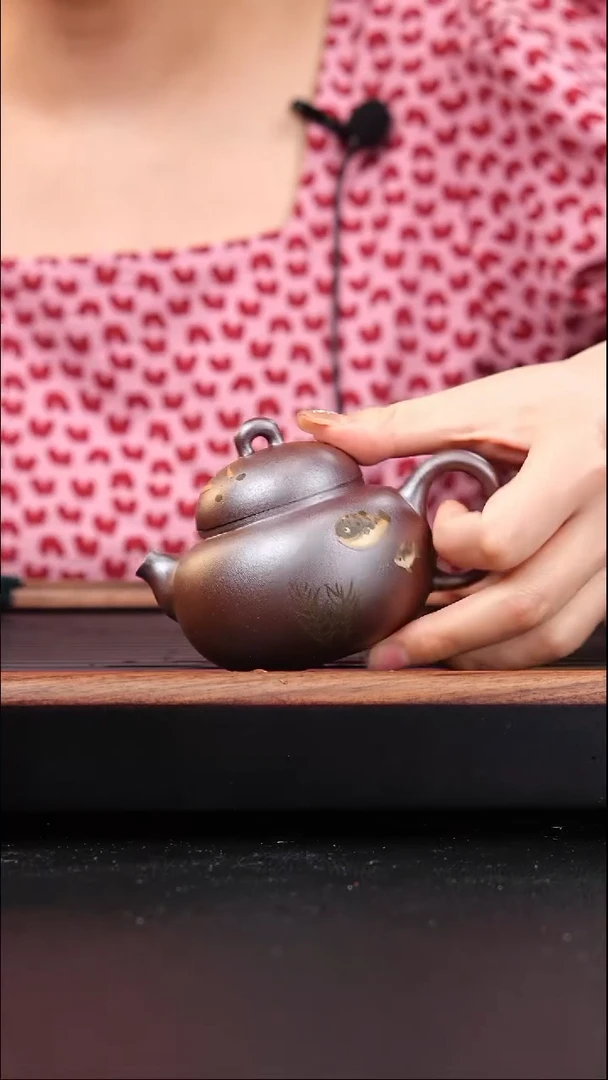 茶壶紫砂红皮龙柴烧河豚壶泥绘200cc