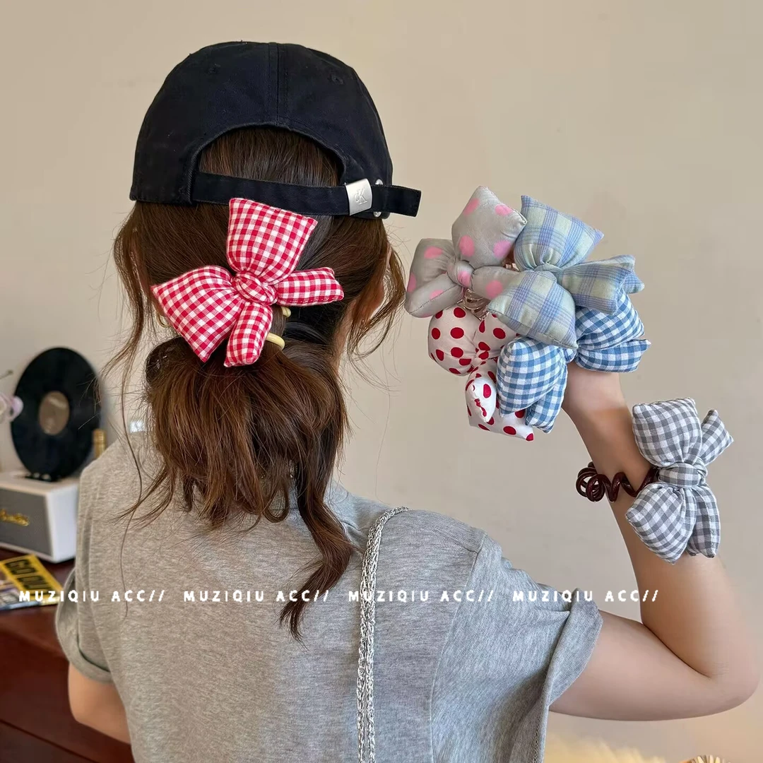 木子秋韩版立体蝴蝶结电话线发圈高级感气质时尚清新搭丸子头发饰