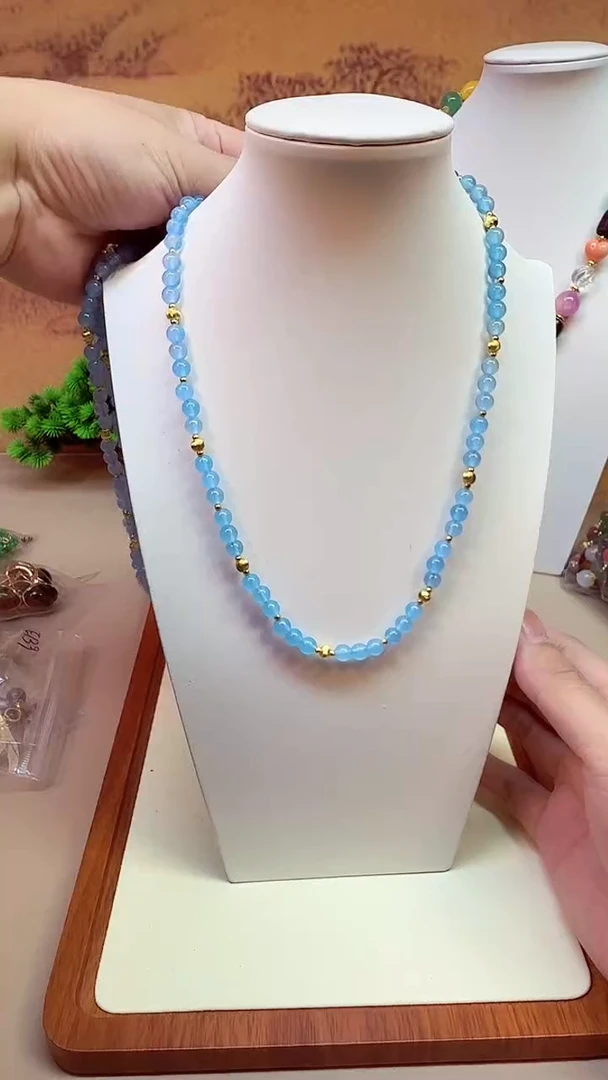 14K金镶嵌颈饰海蓝宝石AX195