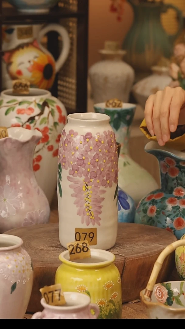 陶瓷景德镇设计师手作花器摆件侘寂风@M079@