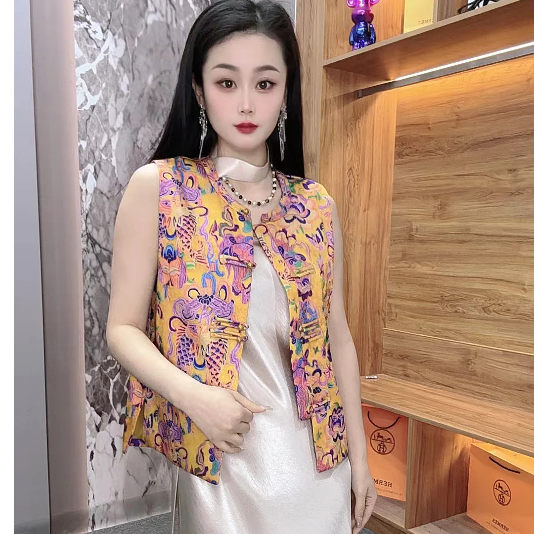 夏季复古马夹网红外搭印花洋气25113