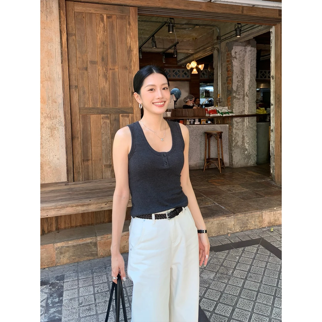 IAMJAM“灰色针织背心”2025夏季新款百搭气质百搭显瘦弹力无袖上衣