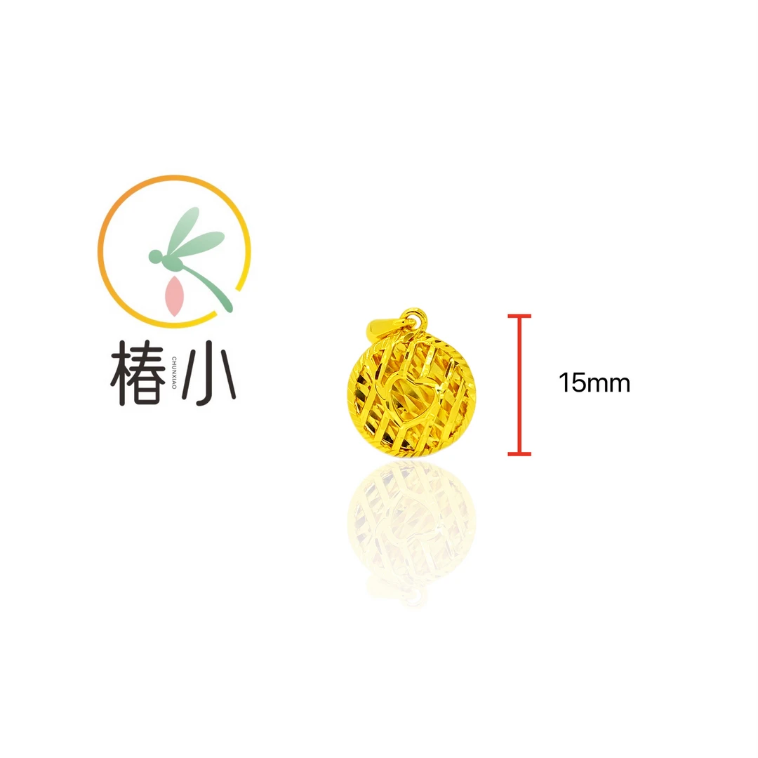 吊坠925银 通体纯银车花爱心吊坠镂空花丝圆盘精美【椿小】1L0012