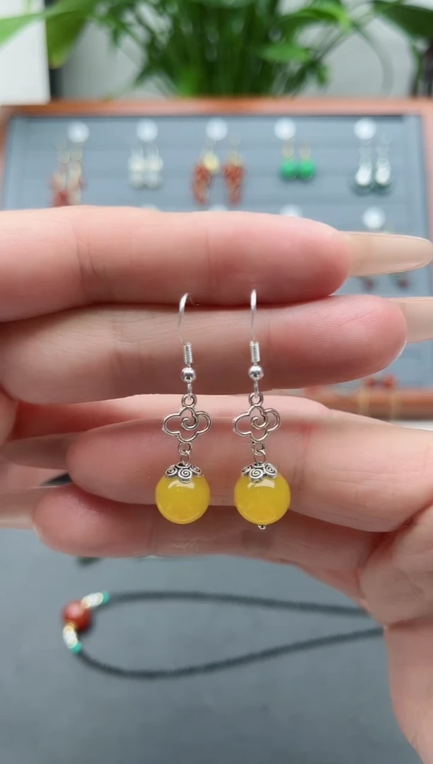 【闪购商品】玛瑙/玉髓耳饰银S925镶嵌351