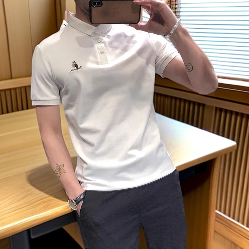 维斯克纳时尚刺绣短袖polo衫男款新款潮男衣服夏季冰丝薄款t恤