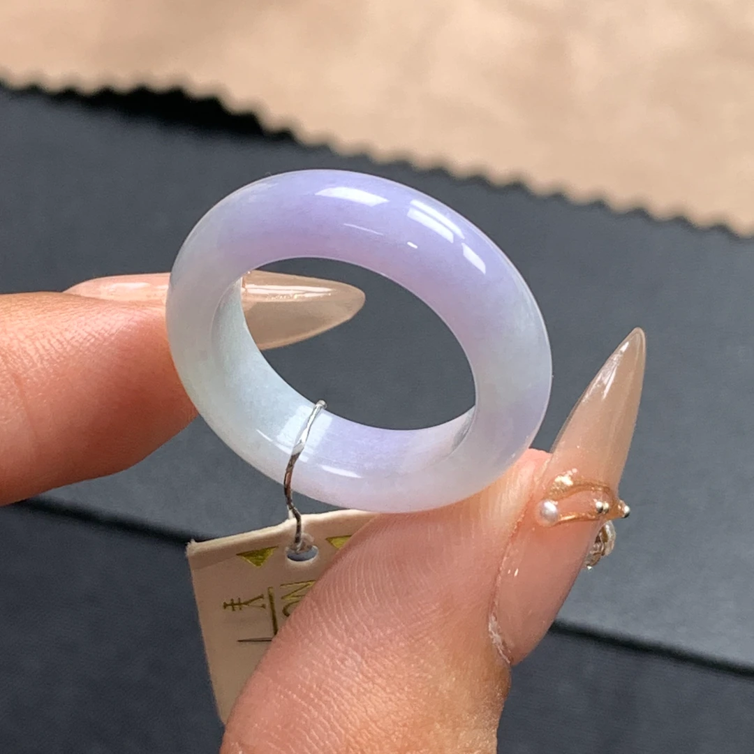 天然缅甸翡翠A货 10号圈口 春彩紫罗兰 翡翠指环戒圈