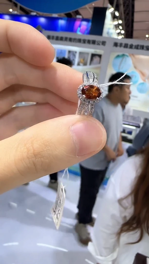 水晶戒指银S925镶嵌5*7mm高级款黄水晶