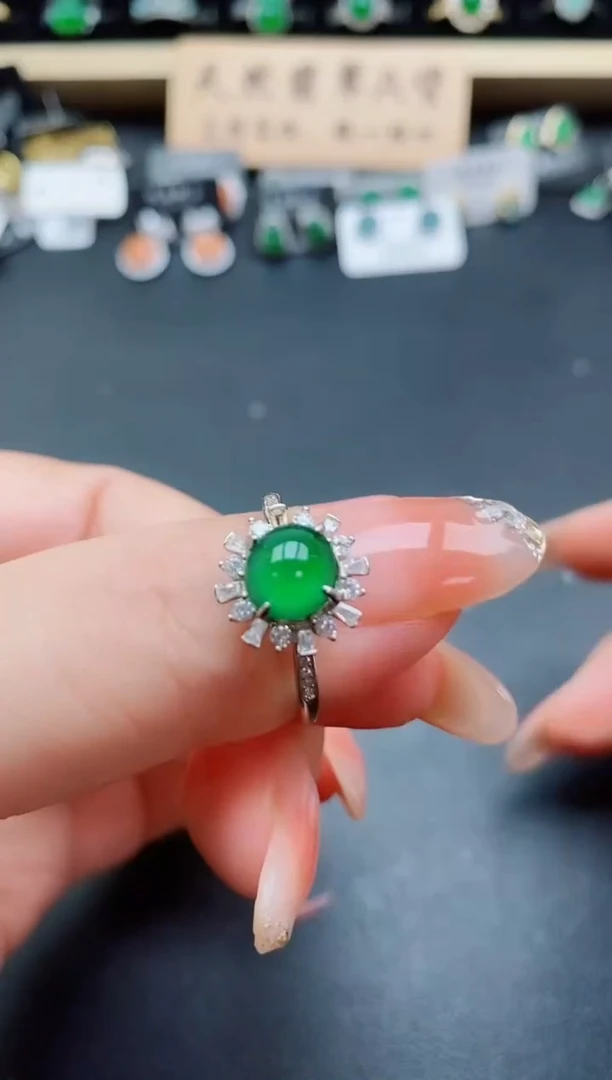 银S925镶嵌戒指翡翠1