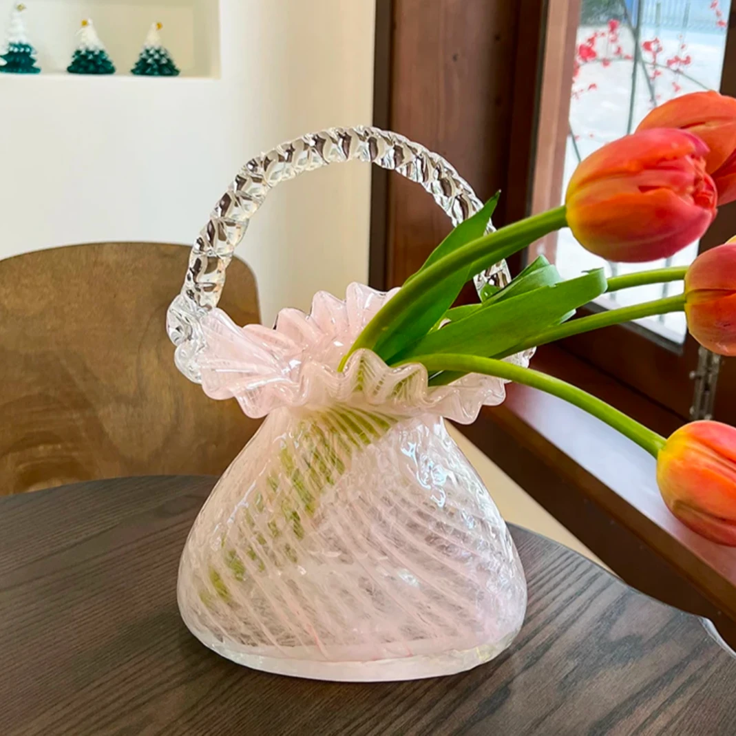 (JMU)X高级感网红轻奢琉璃手提包包花瓶玻璃家居软装插花摆件