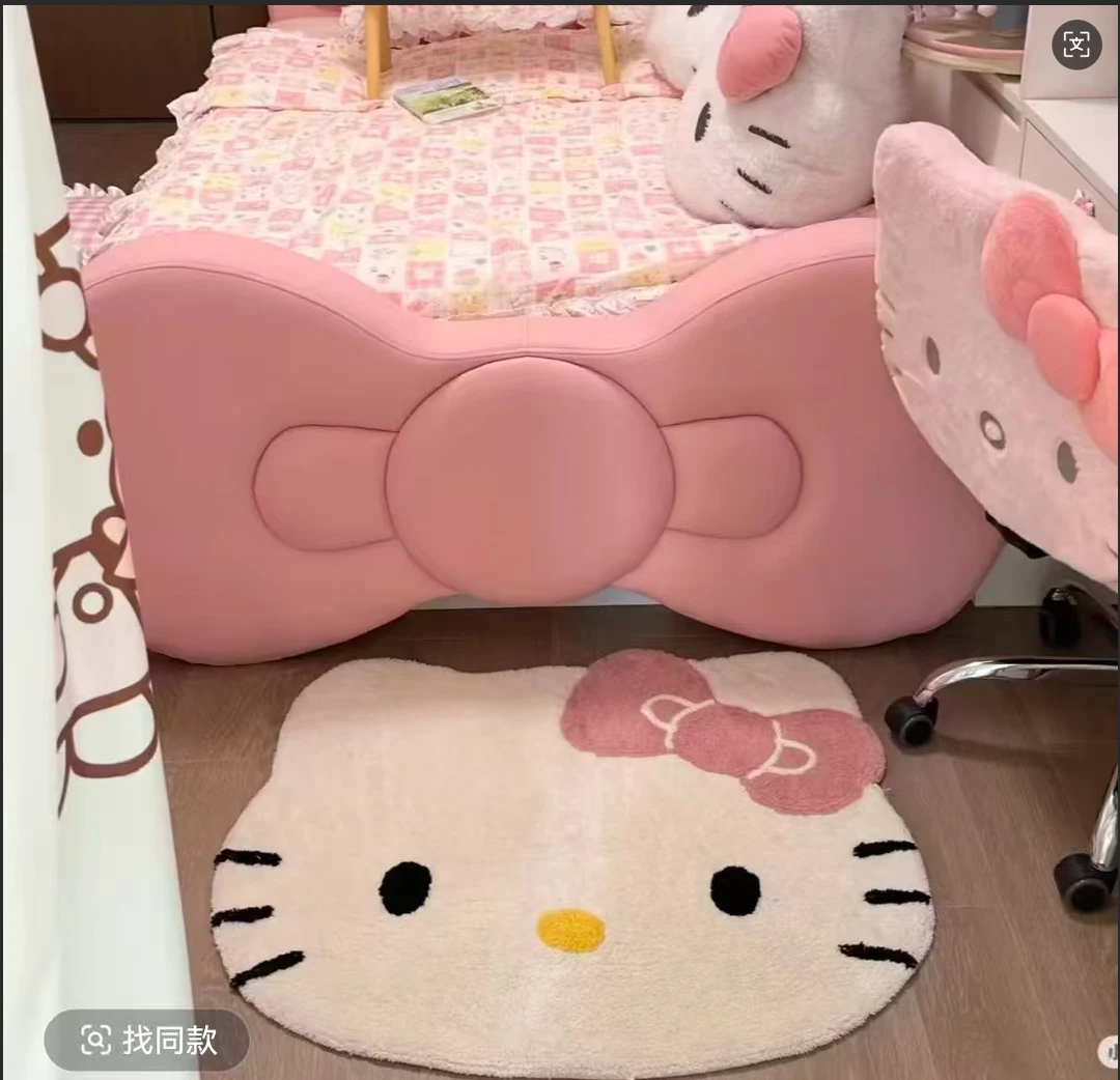 《可爱卡通》白粉猫咪百搭仿羊绒耐用加厚床边飘窗阳台地毯地毯1