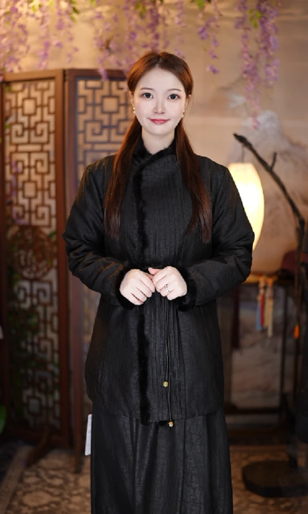 特价清【水貂领龟纹棉上衣】100%桑蚕丝香云纱填充100%桑蚕丝dz161