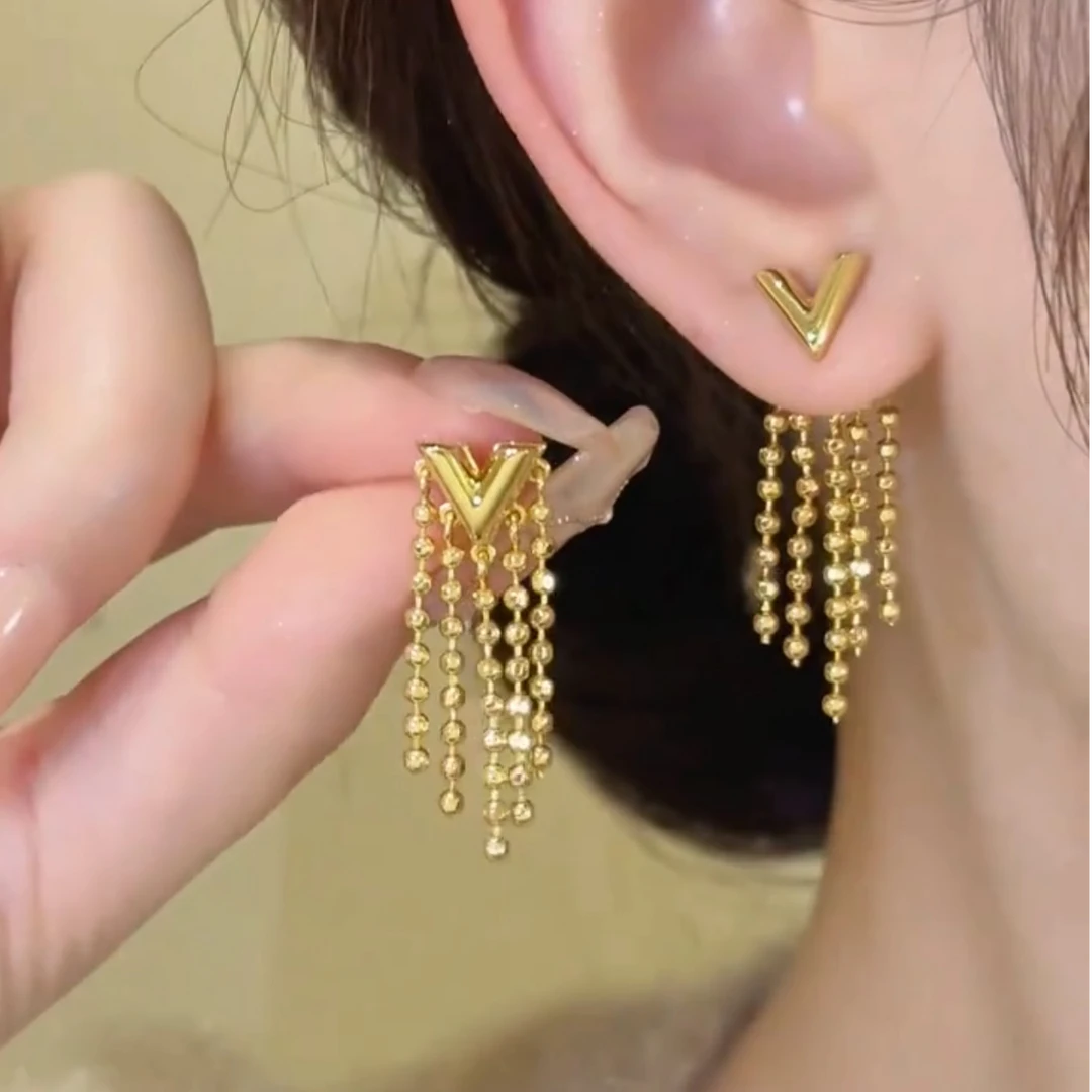 铜合金耳饰 爱心流苏耳钉精致百搭耳环2025年新款爆款气质耳饰