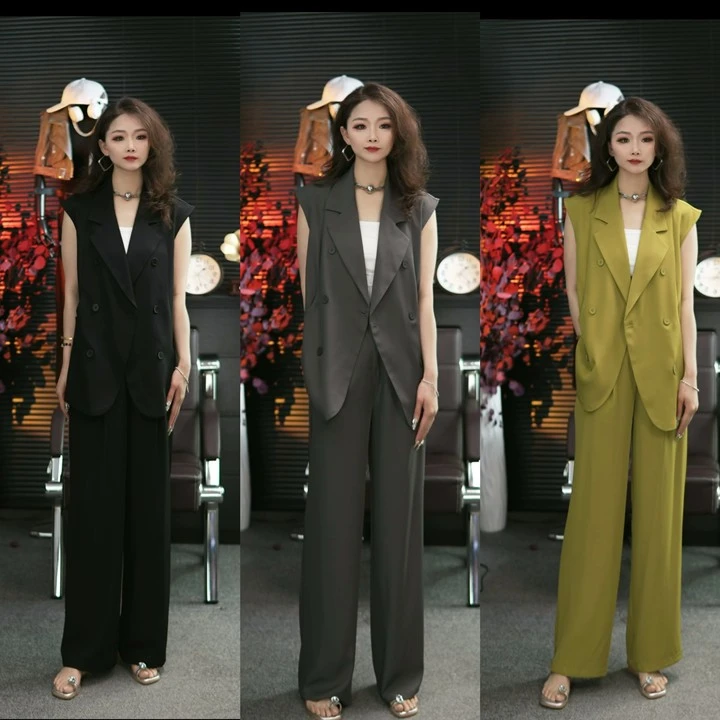 缤纷糖果！高级设计休闲两件套 糖果色时尚无袖大马甲+阔腿裤 8293