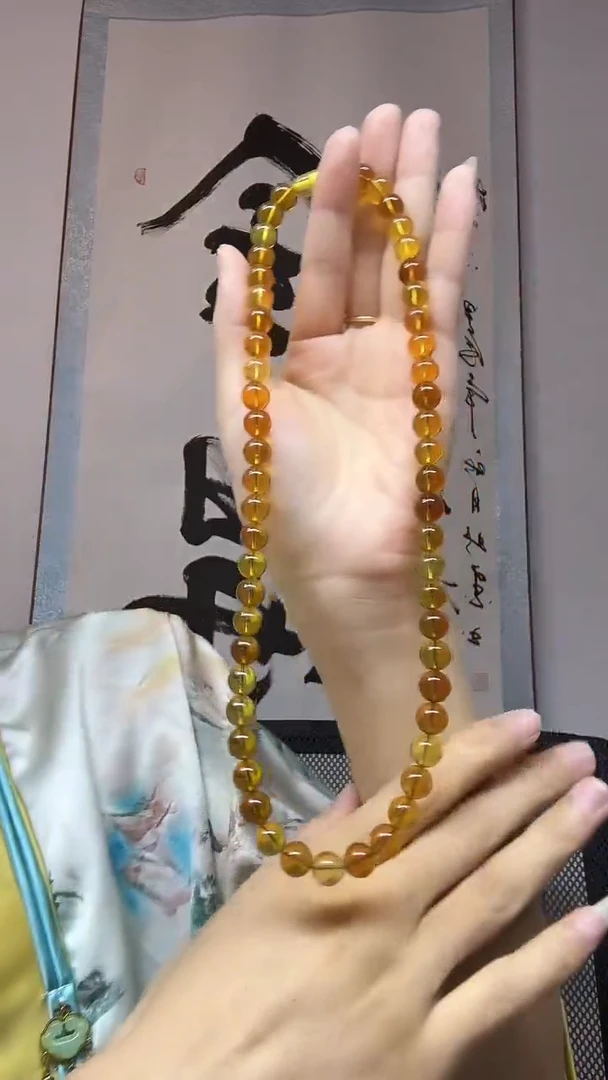 琥珀项链未镶嵌七彩琉璃茶卡8+