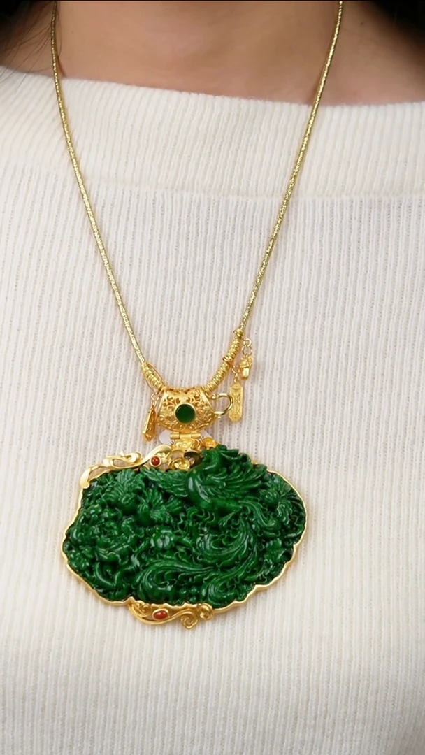 吊坠(赠链)银S925镀金镶嵌翡翠吊坠47
