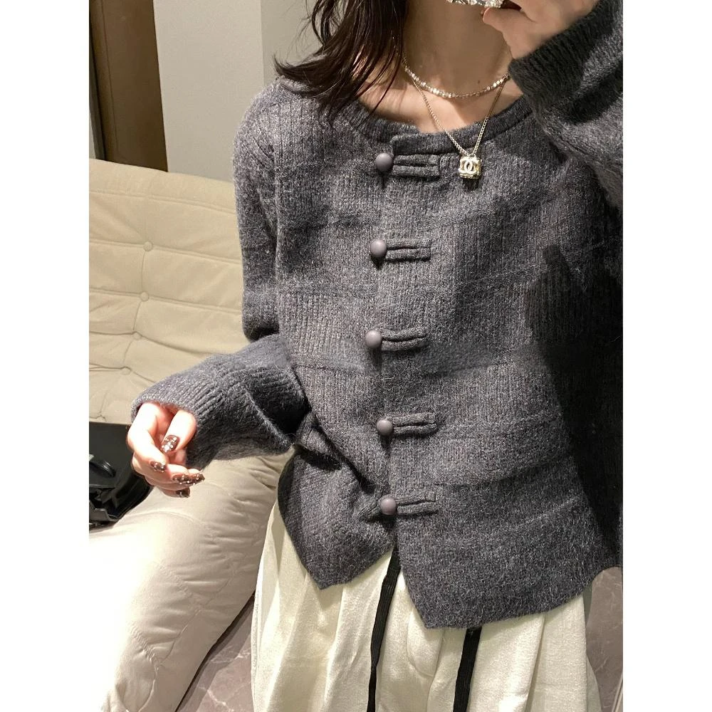 泡泡studio  新中式盘扣毛衣女早秋新款