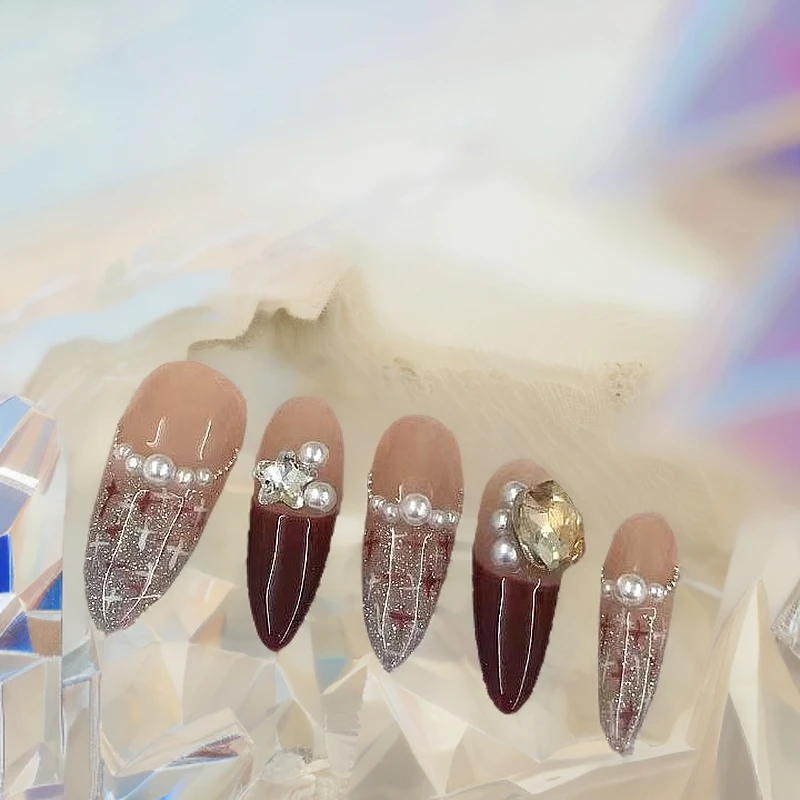 【华夫饼】冰透镶钻超闪裸色梯形气质精致爆闪手工组合穿戴式红色